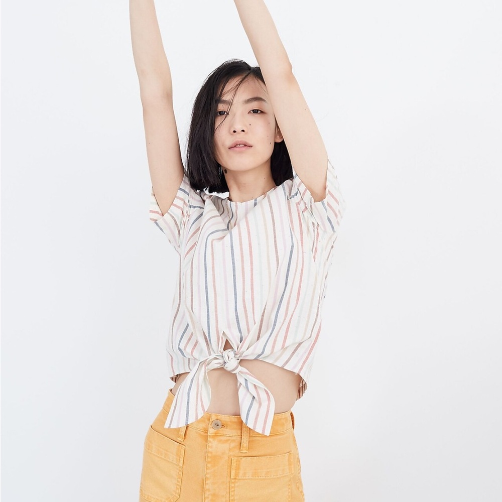 Madewell Button-Back Tie Tee in Rainbow Stripe